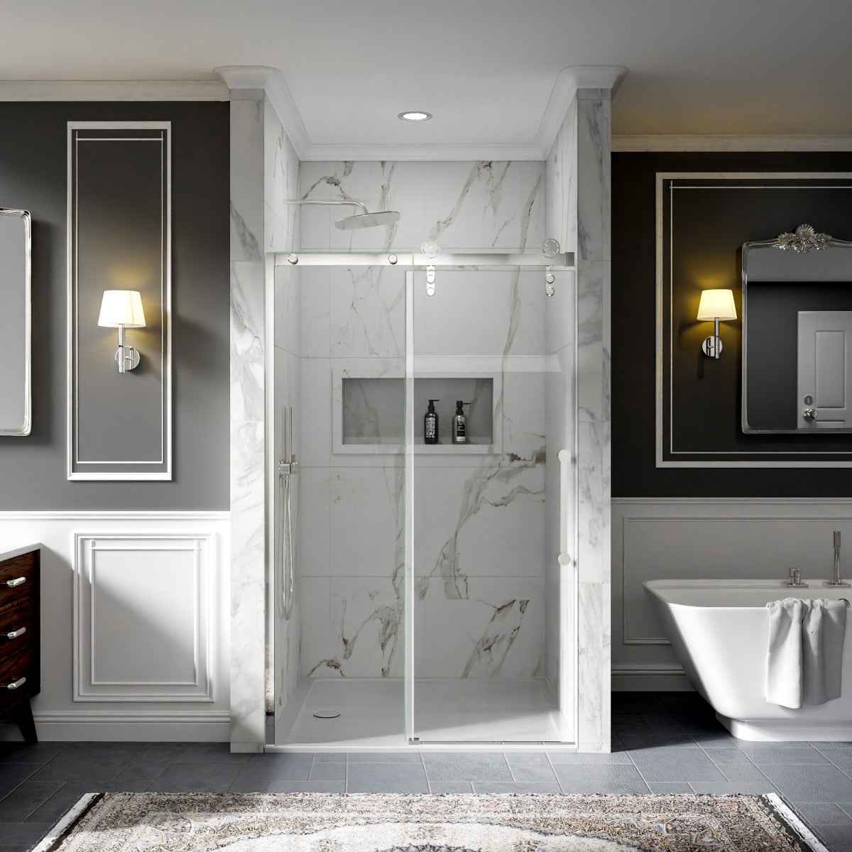 44-48" x 76" Frameless Sliding Shower door,Chrome,Easy clean|ExBrite Elysian-S Series