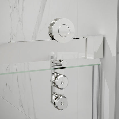 44-48" x 76" Frameless Shower Door Sliding, Chrome, Fixed Glass Left | ExBrite Elysian-R Series
