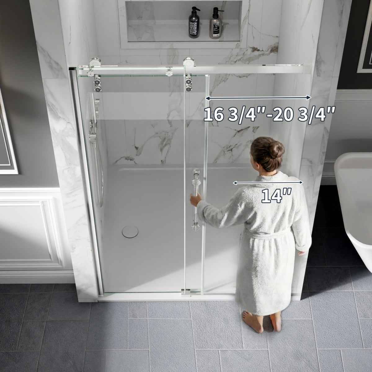 44-48" x 76" Frameless Sliding Shower door,Chrome,Easy clean|ExBrite Elysian-M Series