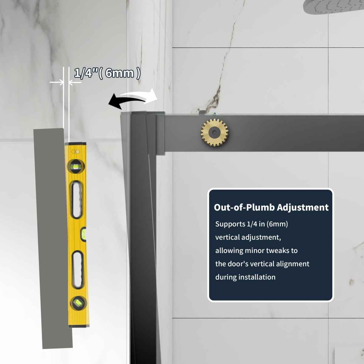 44-48" x 76" Frameless Sliding Shower door,Black Gold,Easy clean|ExBrite Elysian-G Series