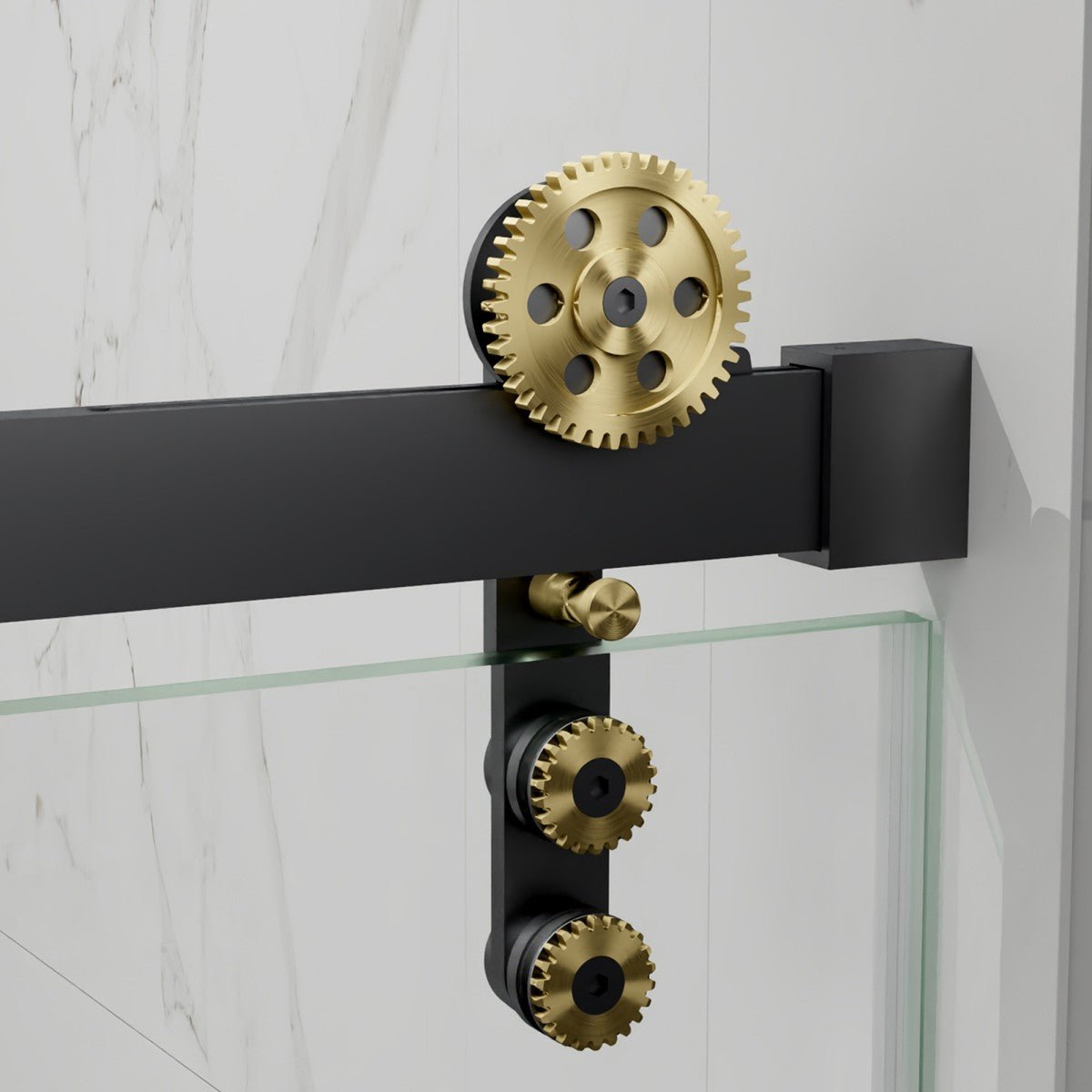 44-48" x 76" Frameless Shower Sliding Door Black Gold Easy Clean Fixed Glass Left ExBrite Elysian-S Series