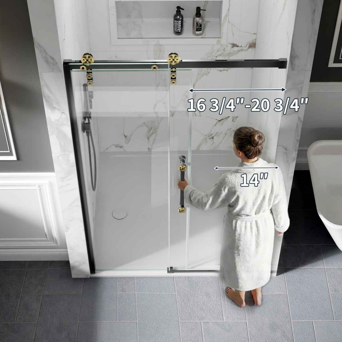 44-48" x 76" Frameless Sliding Shower door,Black Gold,Easy clean|ExBrite Elysian-G Series
