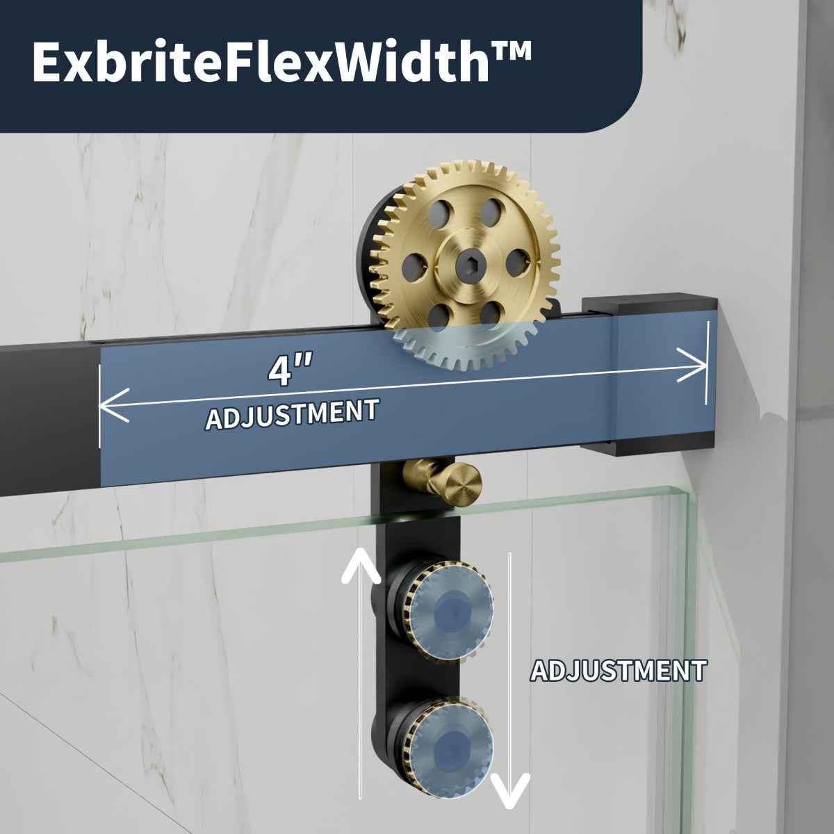 44-48" x 76" Frameless Sliding Shower door,Black Gold,Easy clean|ExBrite Elysian-G Series