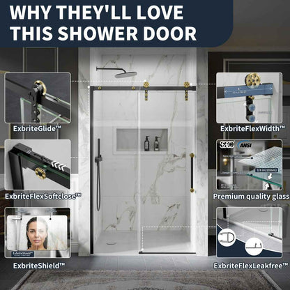 44-48" x 76" Frameless Sliding Shower door,Black Gold,Easy clean|ExBrite Elysian-G Series