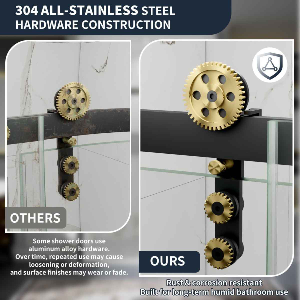 44-48" x 76" Frameless Sliding Shower door,Black Gold,Easy clean|ExBrite Elysian-G Series