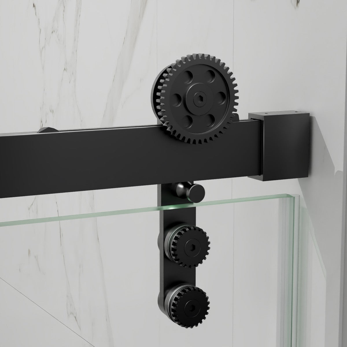44-48" x 76" Frameless Sliding Barn Door Shower Door, Matte Black, Easy Clean, Fixed Glass Left | ExBrite Elysian-S Series