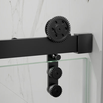 44-48" x 76" Frameless Sliding Barn Door Shower Door, Matte Black, Easy Clean, Fixed Glass Left | ExBrite Elysian-S Series