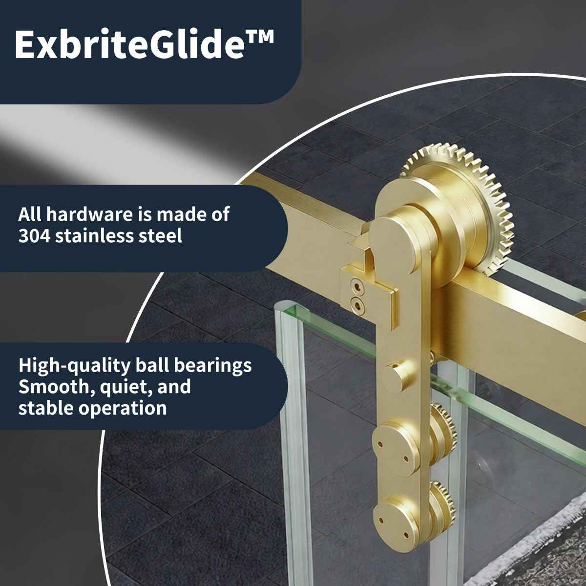 44-48" x 76" Frameless Sliding Shower door,Brushed Gold,Easy clean|ExBrite Elysian-G Series