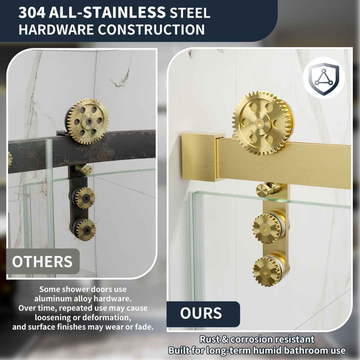 44-48" x 76" Frameless Sliding Shower door,Brushed Gold,Easy clean|ExBrite Elysian-G Series