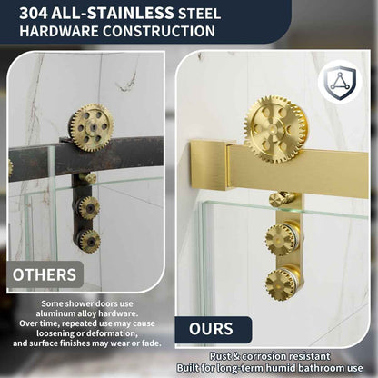 44-48" x 76" Frameless Sliding Shower door,Brushed Gold,Easy clean|ExBrite Elysian-G Series