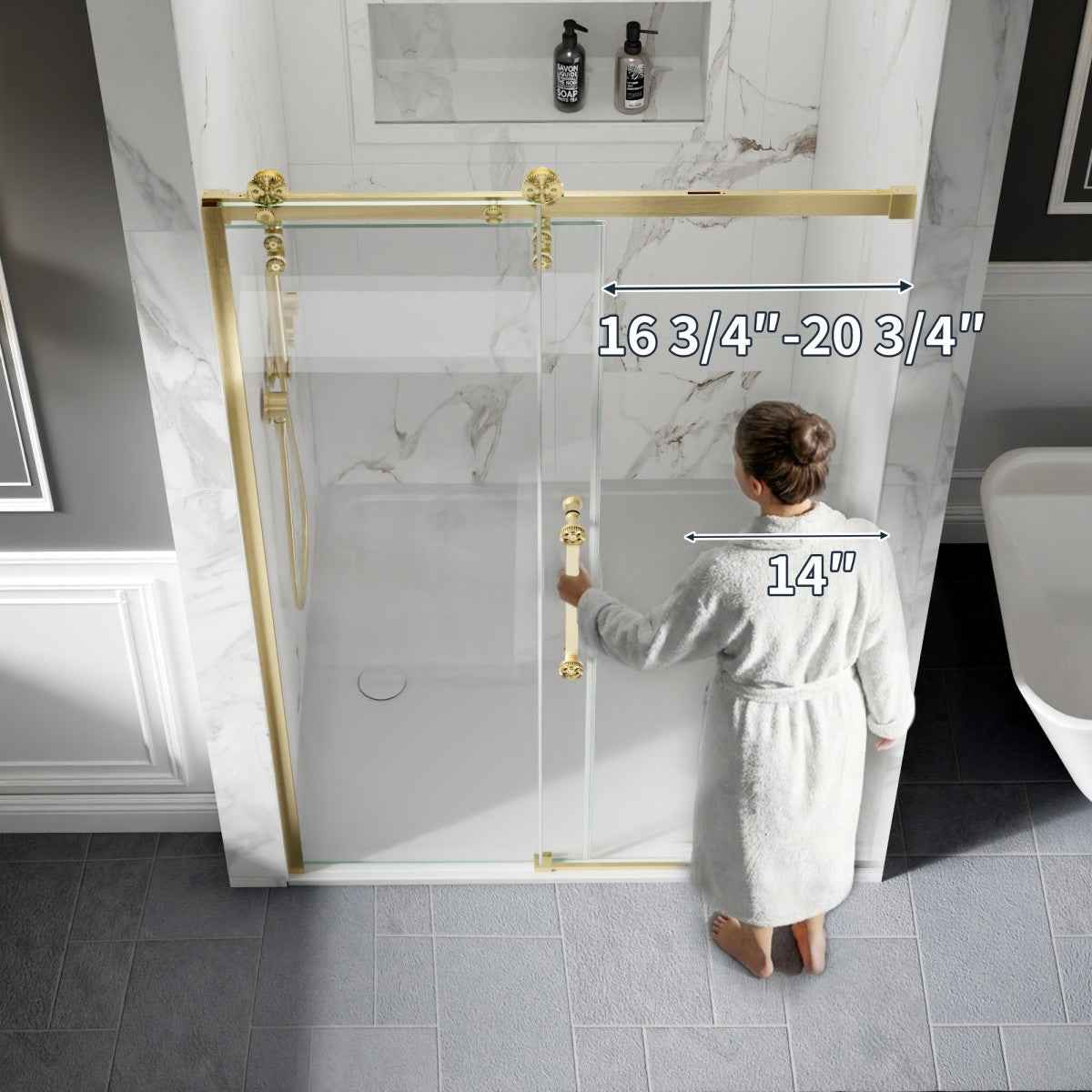 44-48" x 76" Frameless Sliding Shower door,Brushed Gold,Easy clean|ExBrite Elysian-G Series