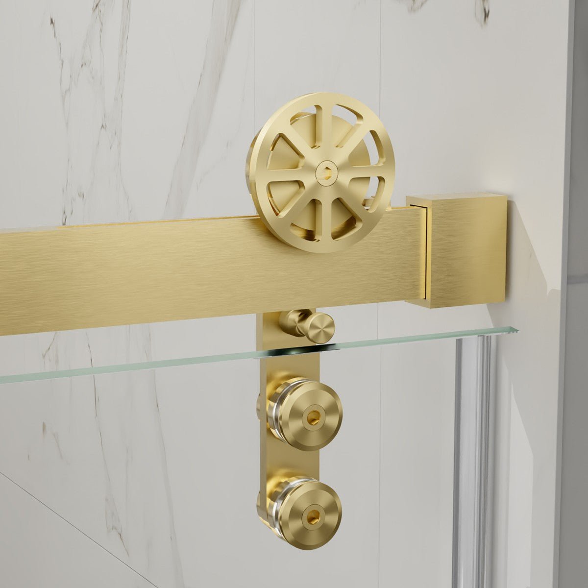 44-48" x 76" Frameless Sliding Shower Door with Fixed Glass Left in Brushed Gold – Easy Clean Shower with Sliding Glass Door, ExBrite Elysian-F Series