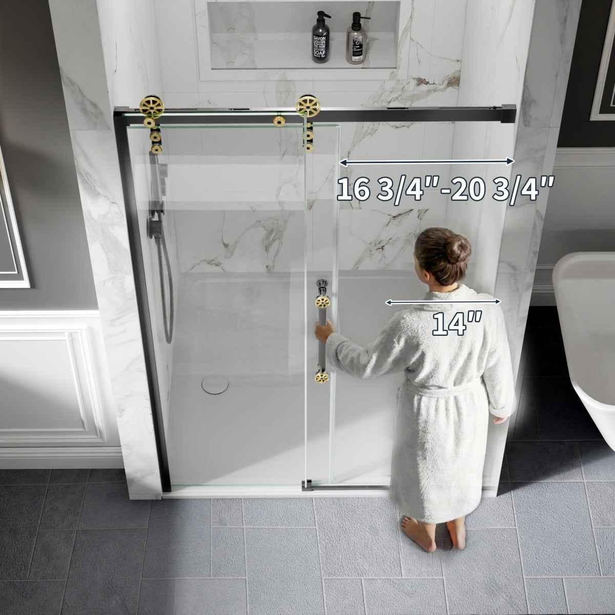 44-48" x 76" Frameless Sliding Shower door,Black Gold,Easy clean|ExBrite Elysian-S Series