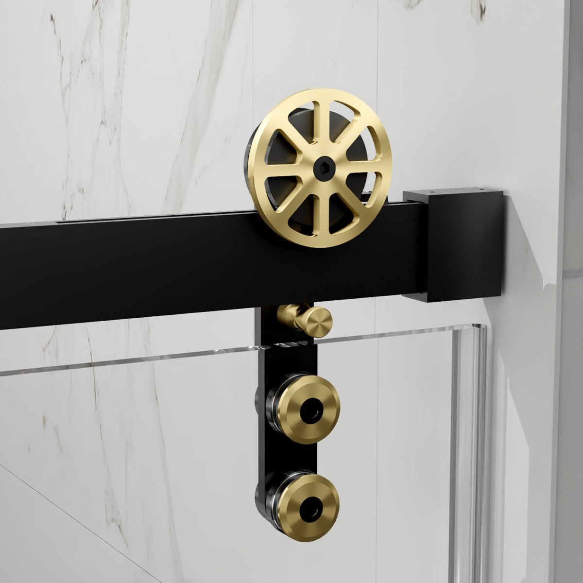 44-48" x 76" Frameless Sliding Shower door,Black Gold,Easy clean,Fixed Glass Left|ExBrite Elysian-F Series
