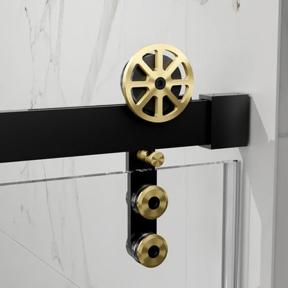 44-48" x 76" Frameless Sliding Shower door,Black Gold,Easy clean,Fixed Glass Left|ExBrite Elysian-F Series