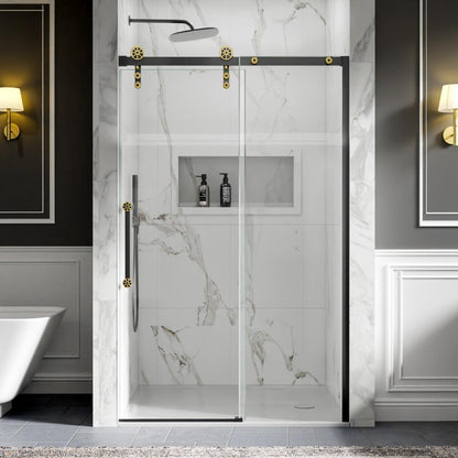 44-48" x 76" Frameless Sliding Shower door,Black Gold,Easy clean,Fixed Glass Left|ExBrite Elysian-F Series