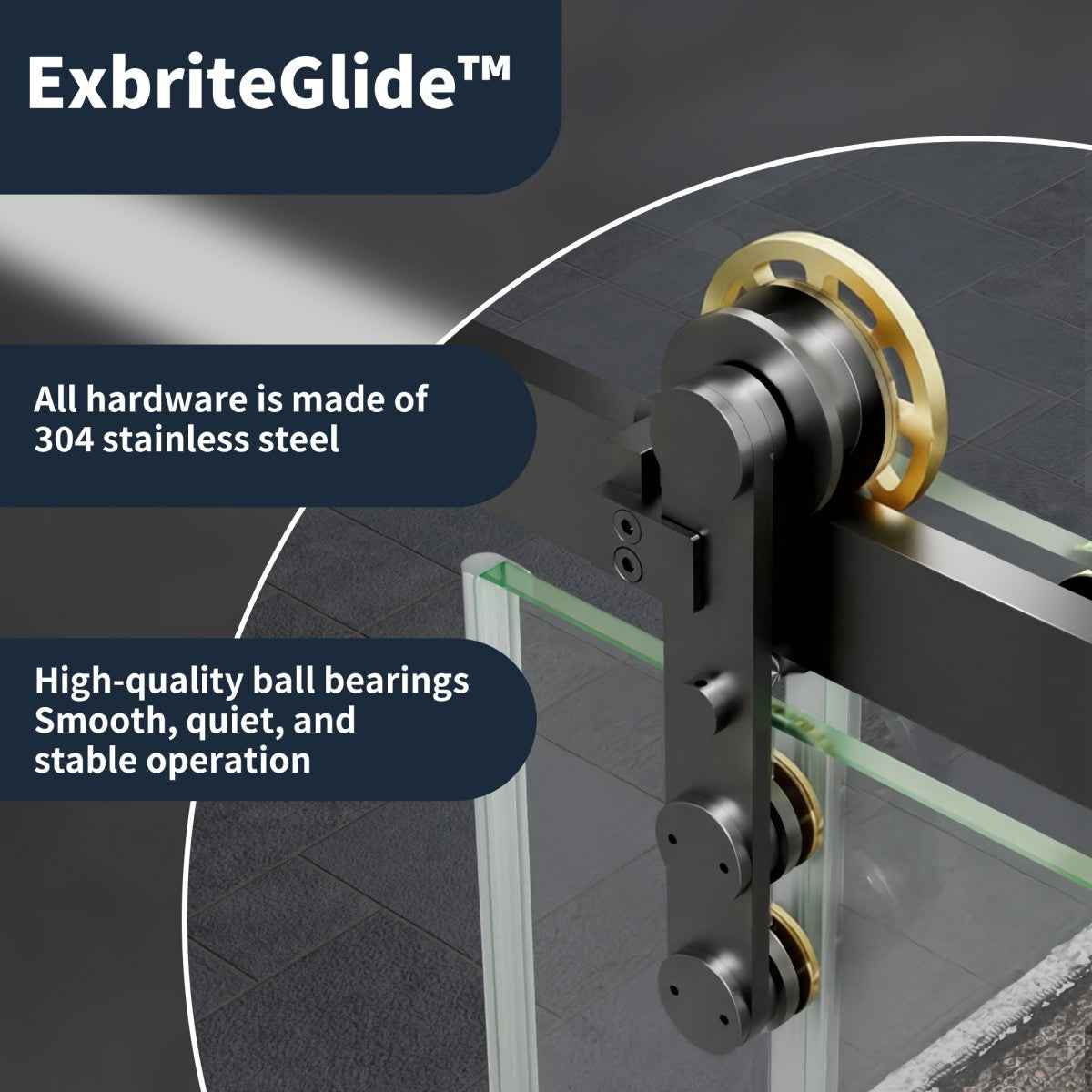44-48" x 76" Frameless Sliding Shower door,Black Gold,Easy clean|ExBrite Elysian-S Series