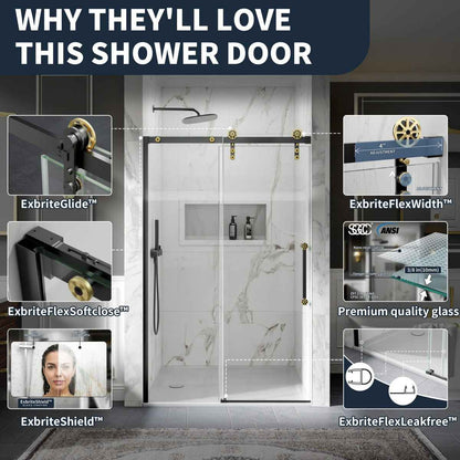 44-48" x 76" Frameless Sliding Shower door,Black Gold,Easy clean|ExBrite Elysian-S Series