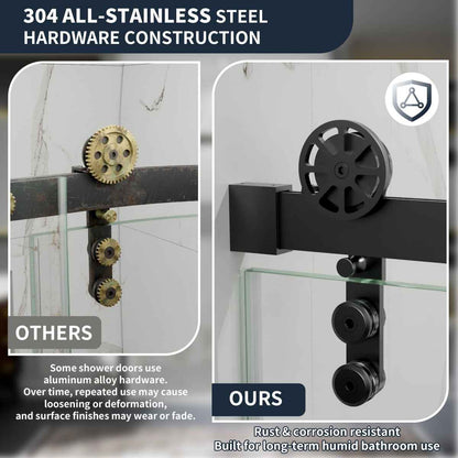 44-48" x 76" Frameless Sliding Shower door,Matte Black,Easy clean|ExBrite Elysian-S Series