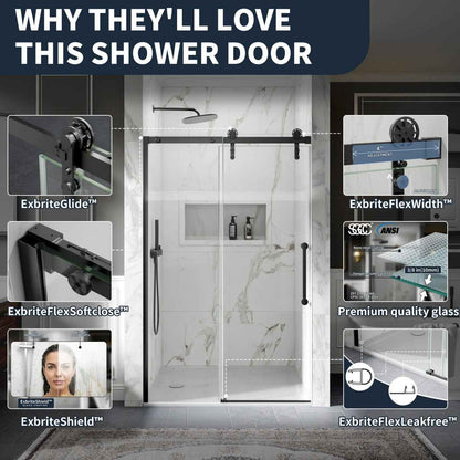 44-48" x 76" Frameless Sliding Shower door,Matte Black,Easy clean|ExBrite Elysian-S Series