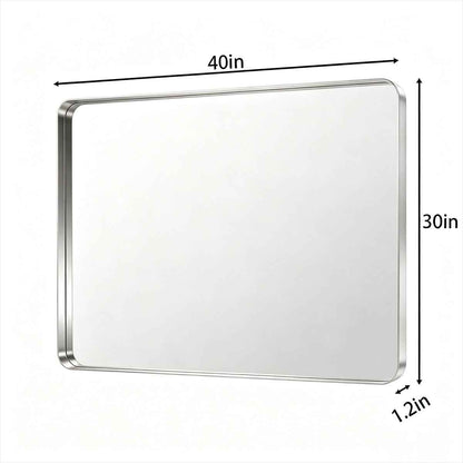 Noir 40" x 30" Silver Framed Rectangular Bathroom Mirror