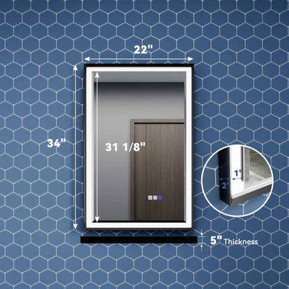 Verloar 22" W x 34" H Lighted Bathroom  Mirror,Dimmable,Anti Fog,Front-Lit Illumination（副本）