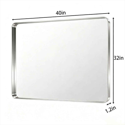 Noir 40" x 32" Silver Framed Rectangular Bathroom Mirror