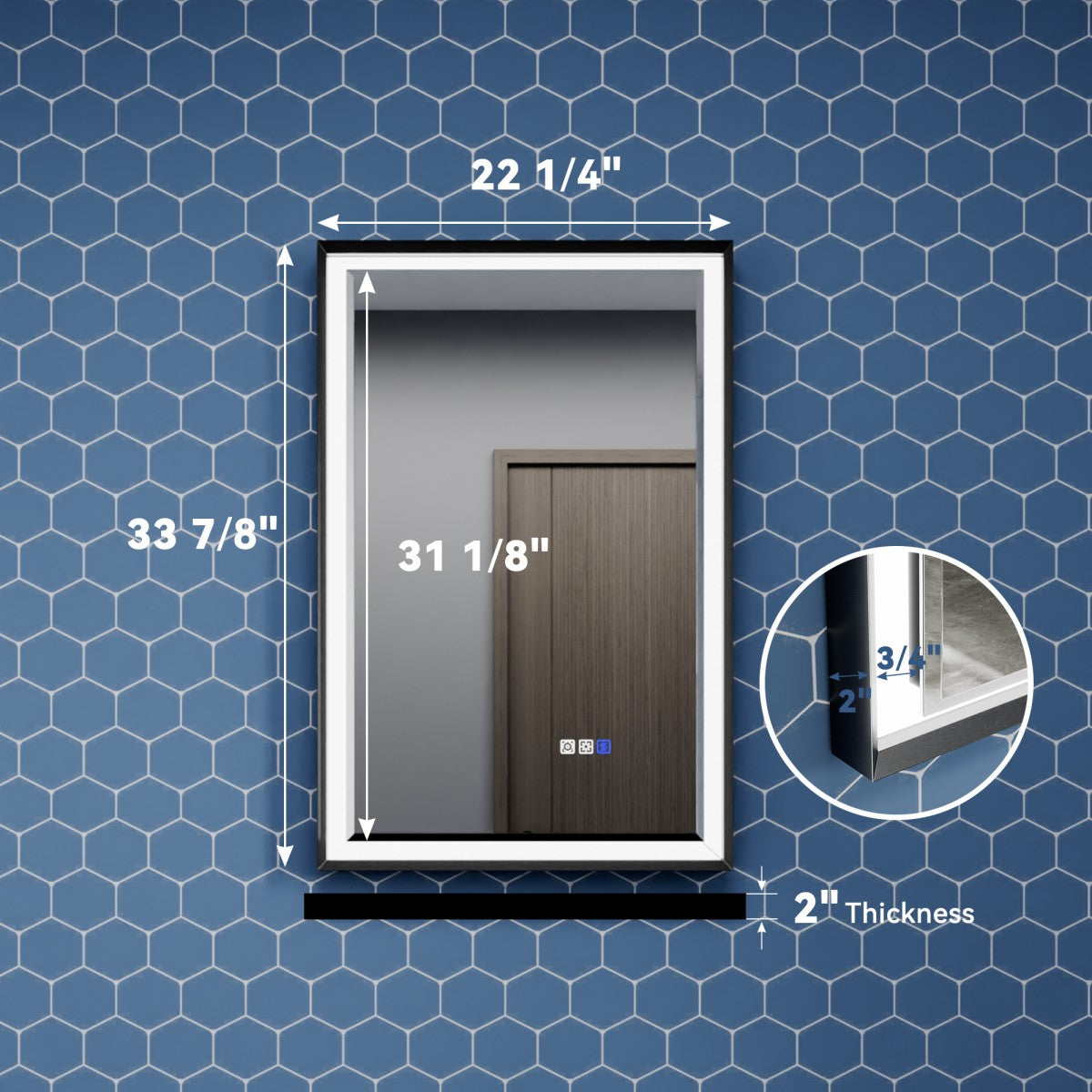 Verloar 22" W x 34" H Framed Lighted Bathroom  Mirror,Dimmable,Anti Fog,Front-Lit Illumination,Matte Black