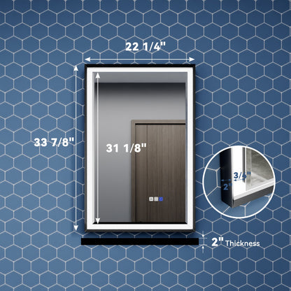 Verloar 22" W x 34" H Framed Lighted Bathroom  Mirror,Dimmable,Anti Fog,Front-Lit Illumination,Matte Black