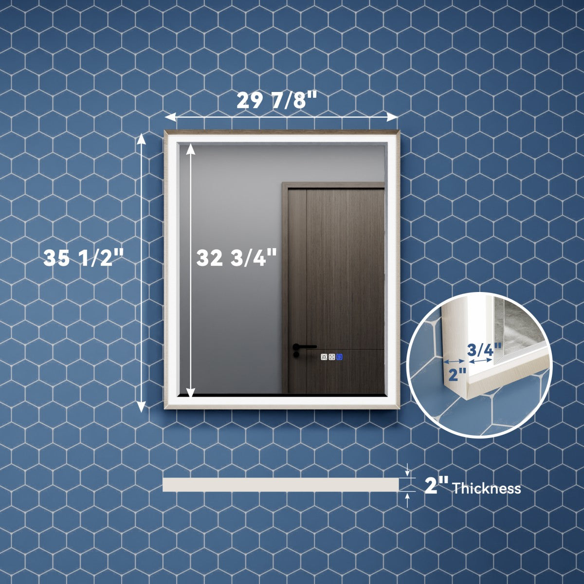 Verloar 30" W x 36" H Framed Lighted Bathroom  Mirror,Dimmable,Anti Fog,Front-Lit Illumination,Brushed Nickel