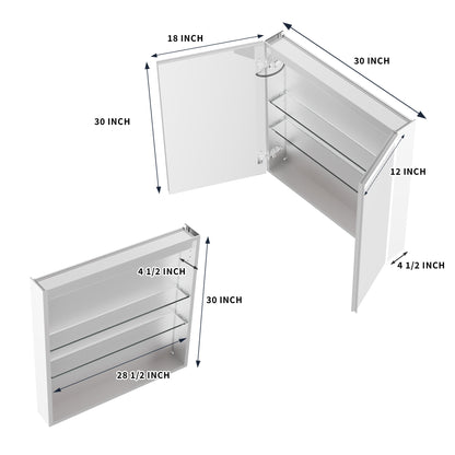 ExBrite 30"W x 30"H LED Medicine Cabinet with Anti-Fog, Stepless Color Temperature and Dimming, Adjustable Shelves, Aluminum Frame, Recessed or Surface Mount - ExBriteUSA