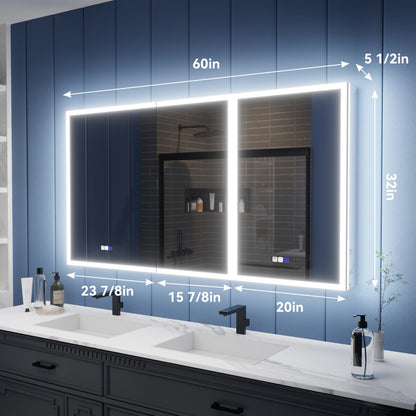 Illusion 60" x 32" LED Lighted Medicine Cabinet with Mirror and Light Magnifiers Front and Back