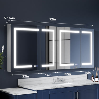 LED Mirrored Bathroom Medicine Cabinet - 72"W x 30"H Medicine Cabinet with Mirror, Recessed or Surface Mounted|ExBrite Boost-M1