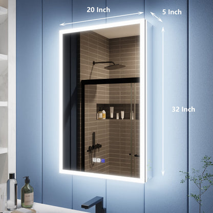 Illusion 20" x 32" LED Surface or Recessed Medicine Cabinet with Magnifiers Front and Back Light,Hinge on the Left