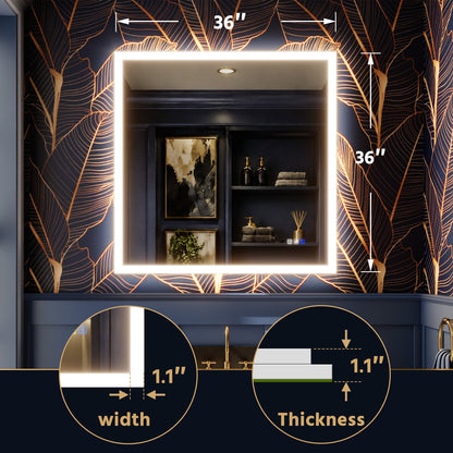 Solen 36" x 36" Frameless Rectangular Lighted Vanity Mirror with Anti-Fog and Bright LED Lighting Bathroom mirror