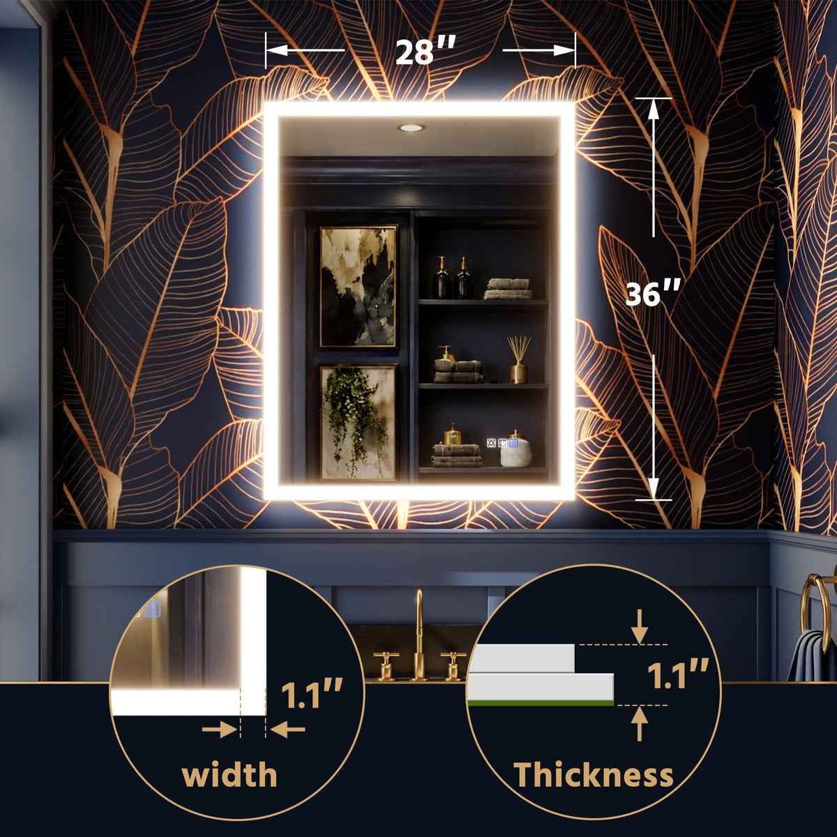 Solen 28" x 36"Frameless Rectangular Lighted Vanity Mirror with Anti-Fog and Bright LED Lighting
