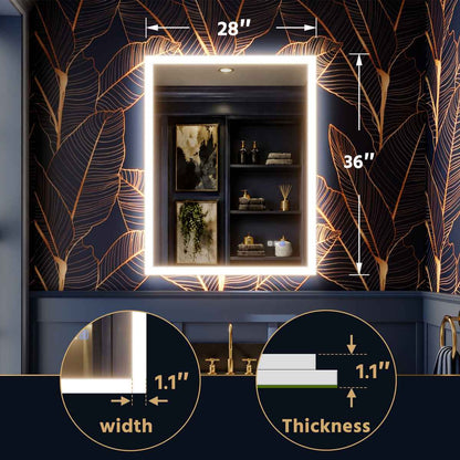 Solen 28" x 36"Frameless Rectangular Lighted Vanity Mirror with Anti-Fog and Bright LED Lighting