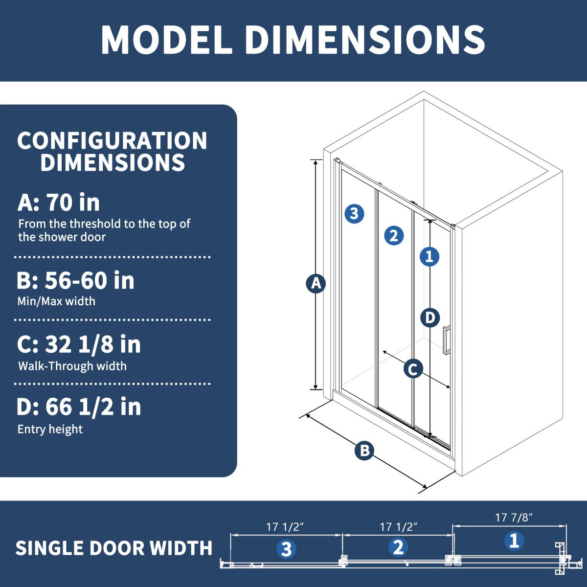 Nexus 56-60W x 70.H Easy Clean Framed Tri-Fold Sliding Shower Door with 1/4" (6mm) Clear SGCC Tempered Glass,Brushed Golde Finish