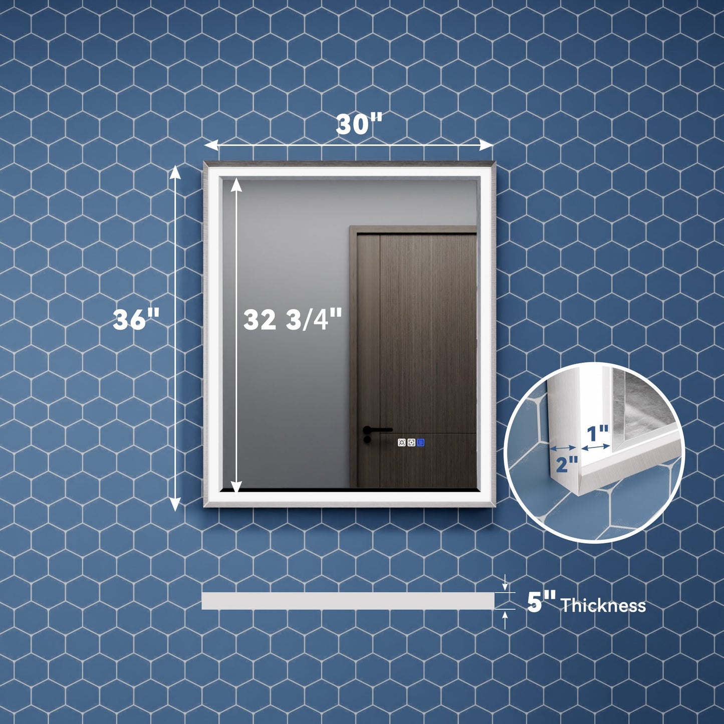 Verloar 30" W x 36" H Lighted Bathroom  Mirror,Dimmable,Anti Fog,Front-Lit Illumination