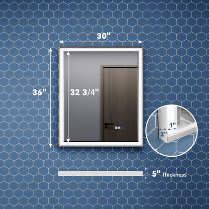 Verloar 30" W x 36" H Lighted Bathroom  Mirror,Dimmable,Anti Fog,Front-Lit Illumination