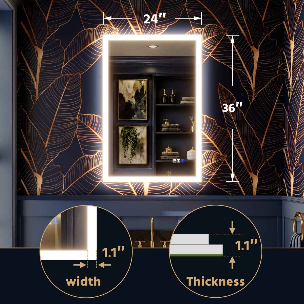 Solen 24" x 36" Frameless Rectangular Lighted Vanity Mirror with Anti-Fog and Bright LED Lighting