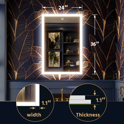 Solen 24" x 36" Frameless Rectangular Lighted Vanity Mirror with Anti-Fog and Bright LED Lighting