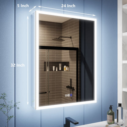 Illusion 24" x 32" LED Lighted Medicine Cabinet with Magnifiers Front and Back Light,Hinge on the Right