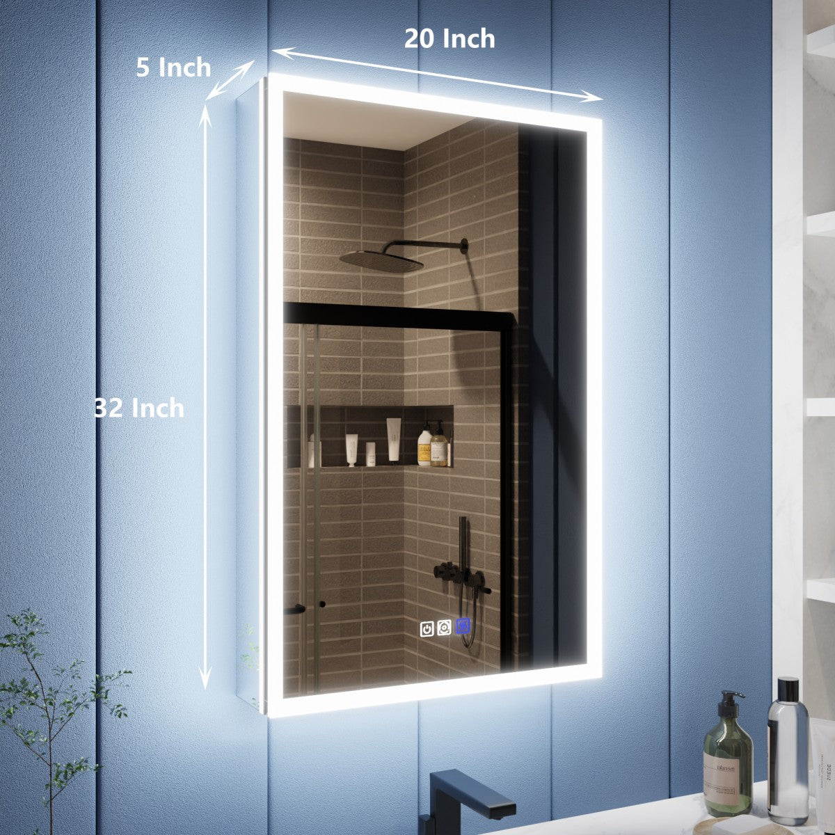 Illusion 20" x 32" Lighted Mirror Medicine Cabinet with Front and Back Magnifiers, Right Hinge