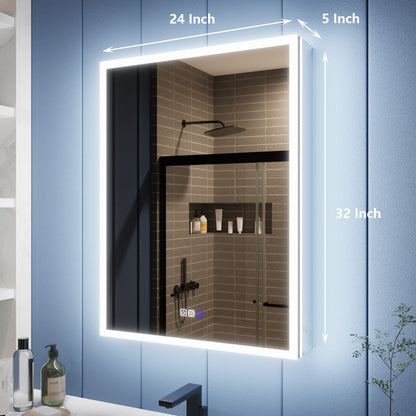 Illusion 24" x 32" LED Lighted Medicine Cabinet with Magnifiers Front and Back Light,Hinge on Left