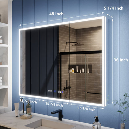 Illusion 48" x 36" LED Lighted Medicine Cabinet with Magnifiers Front and Back Light-with Clock