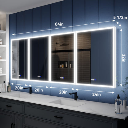 Illusion 84" x 32" LED Mirrored Medicine Cabinet with Front and Back Light Magnifiers