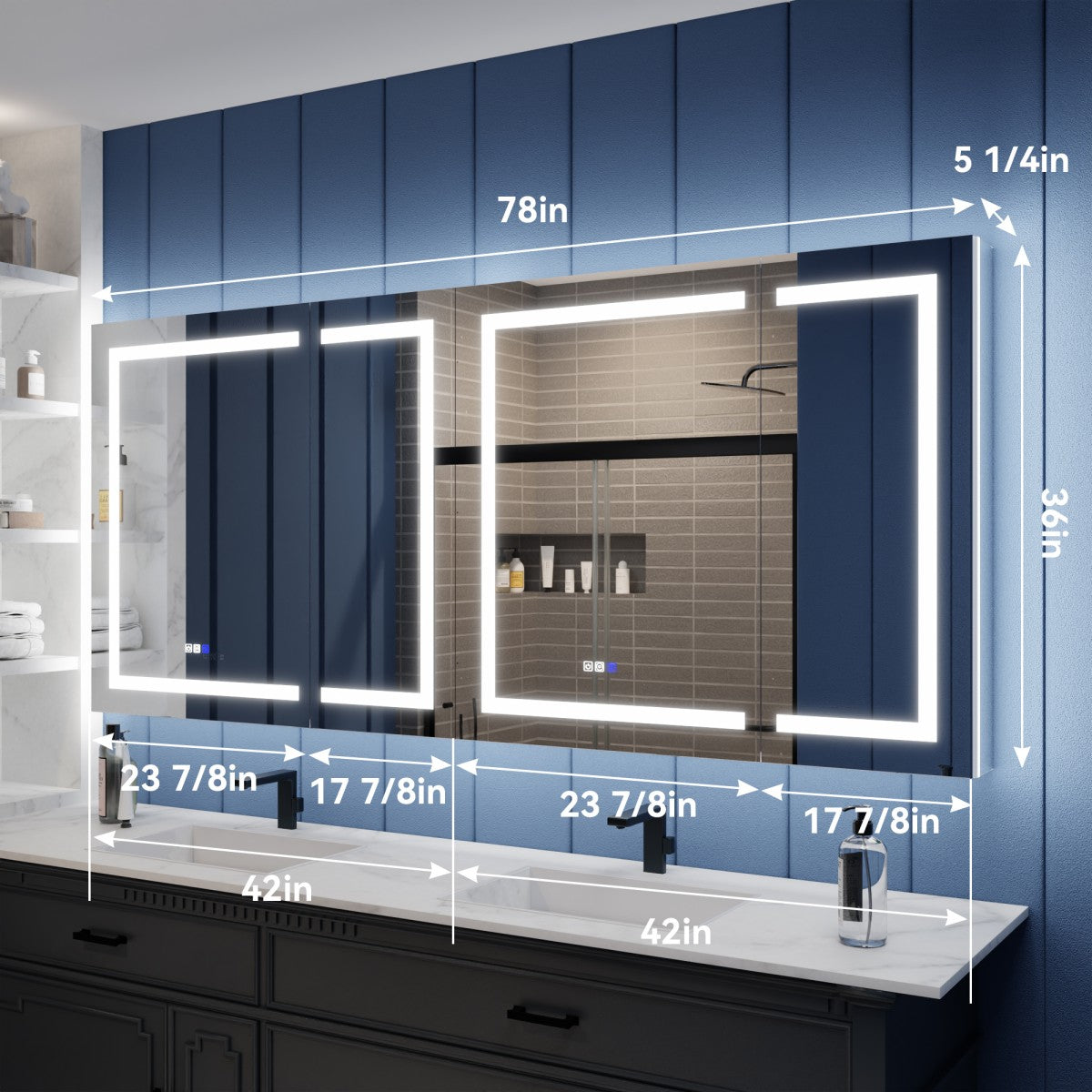 Illusion-B 84" x 36" LED Lighted Inset Mirrored Medicine Cabinet with Magnifiers Front and Back Light