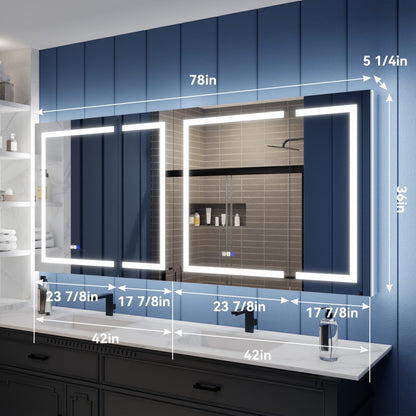 Illusion-B 84" x 36" LED Lighted Inset Mirrored Medicine Cabinet with Magnifiers Front and Back Light