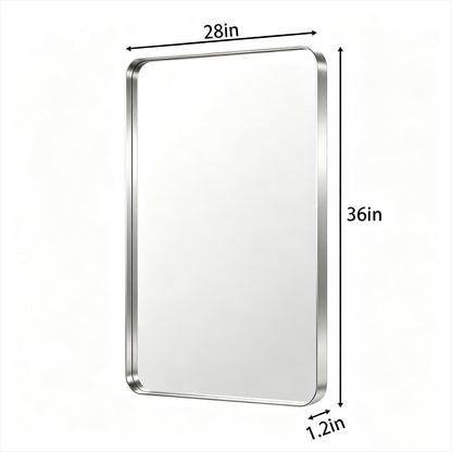Noir 28" x 36" Silver Framed Rectangular Bathroom Mirror
